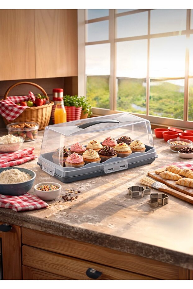 BATON Rectangular Cake Box, Cake Tray, Anthracite - 1