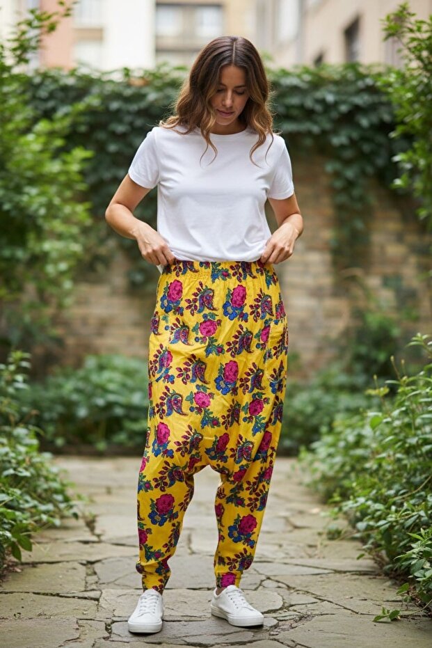 بنطال شالوار مرن بجيب منقوش بالزهور - 3