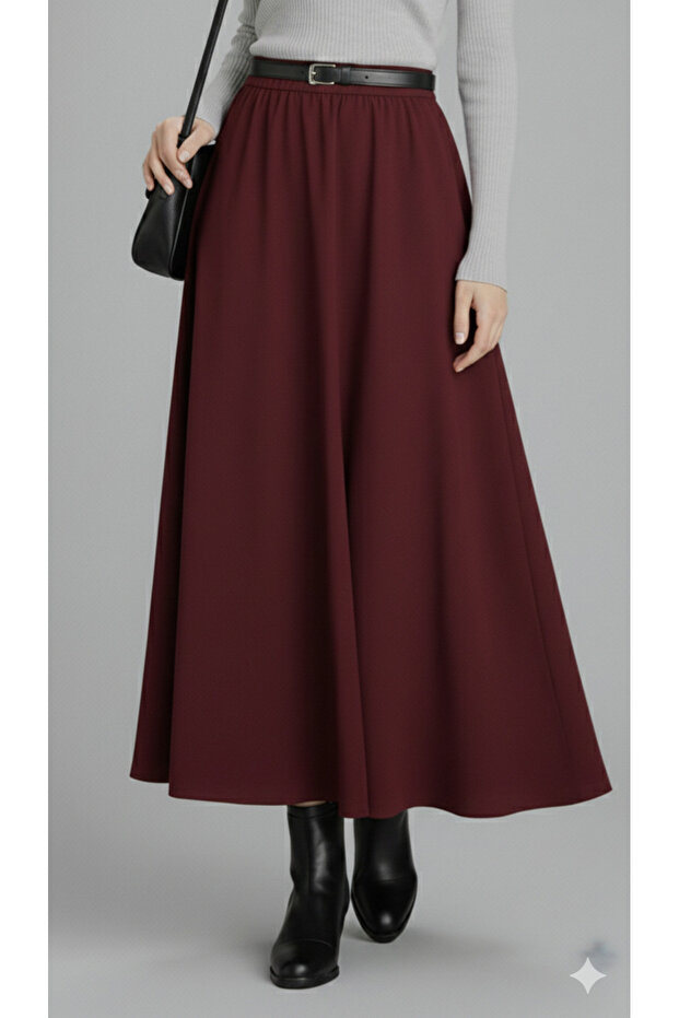 Bordo Scuba Creepe Flare Skirt with Elastic Waist (93-94cm Length) (Short-Term Launch Price)