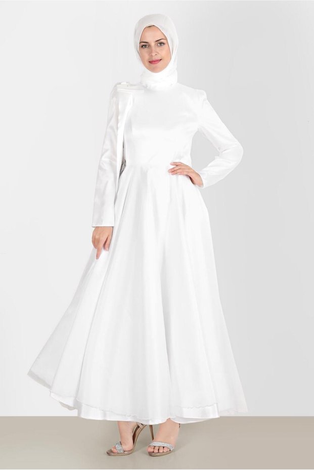 BOW DETAILED BELTED EVENING DRESS 50227