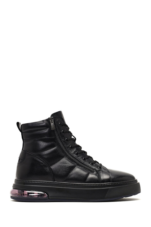 Men's Black Lace-Up Zippered Thick Soled Leather Sports Boots 25Wfd633318