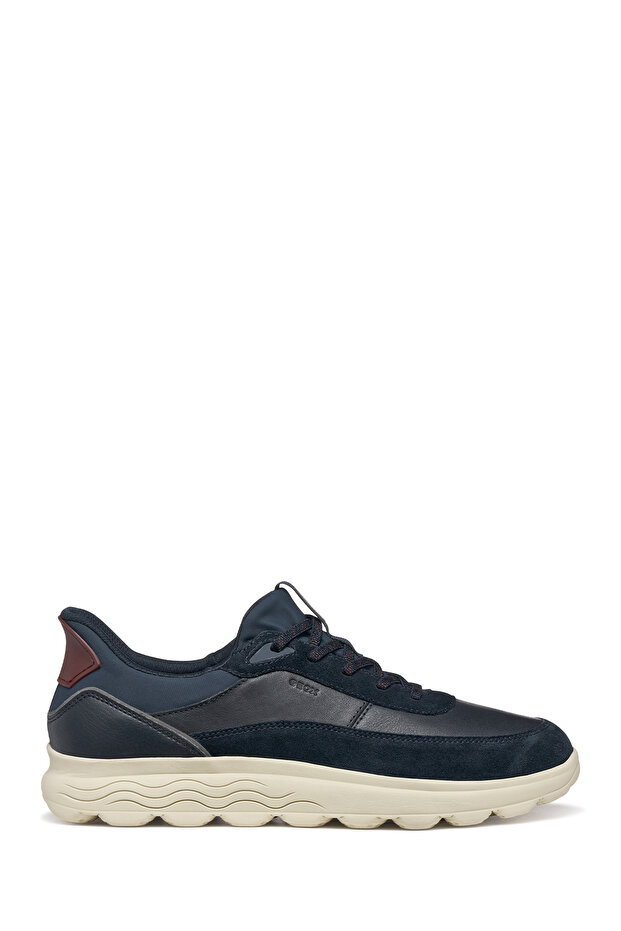 Men's Navy Blue U Spherica Plus a - Nappa+Suede Lace-Up Thick Sole Sports Shoes, Suede Sneaker U56 - 1