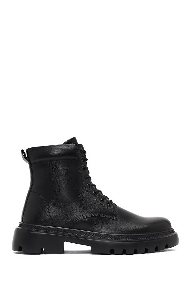 Men's Black Lace-Up Zippered Leather Casual Boots 25Wfd701018
