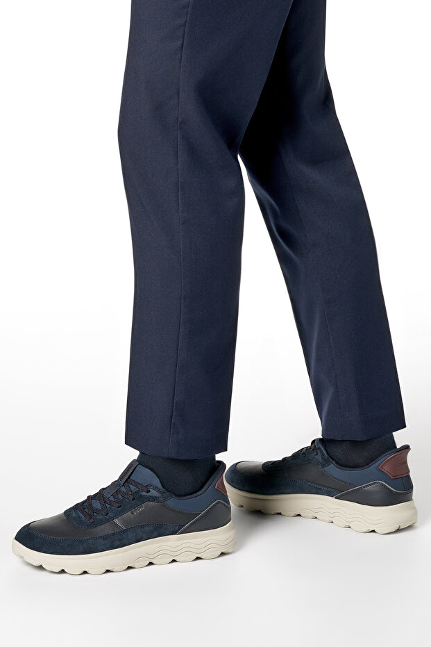 Men's Navy Blue U Spherica Plus a - Nappa+Suede Lace-Up Thick Sole Sports Shoes, Suede Sneaker U56 - 2