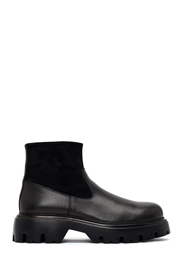 Men's Black Thick Soled Leather Boots 25Wfd640514
