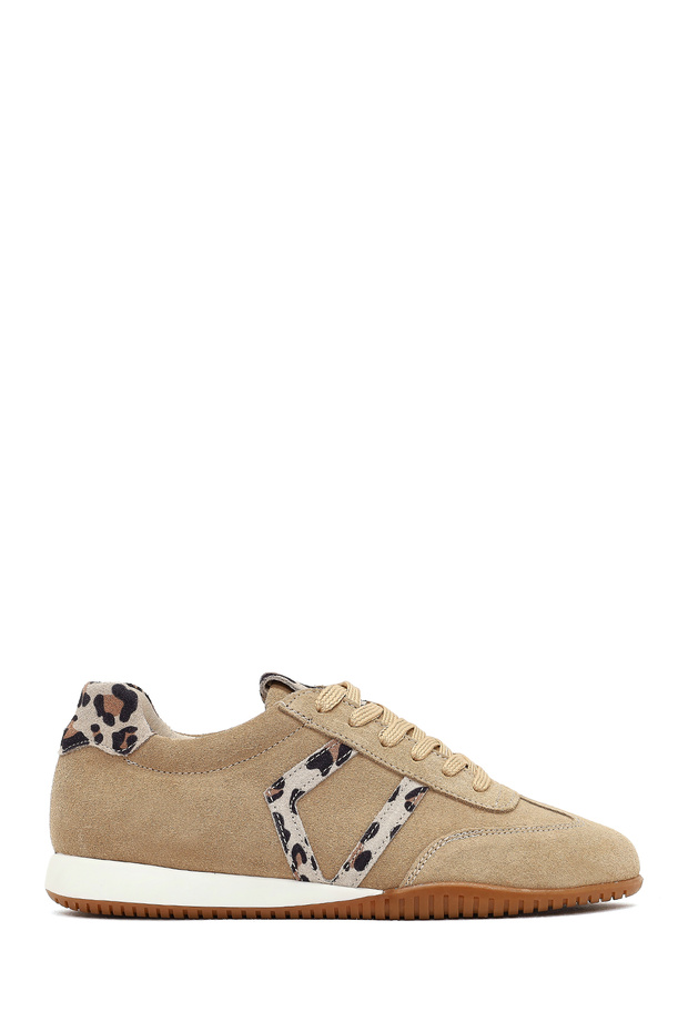 Women's Beige Lace-Up Suede Genuine Leather Sneaker, Winter Sports Shoes 25Afd220810