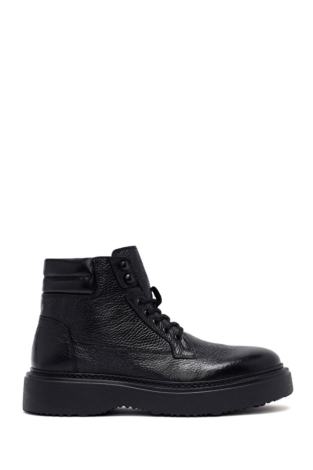 Men's Black Lace-Up Thick Soled Leather Boots 25Wfd6334Ft
