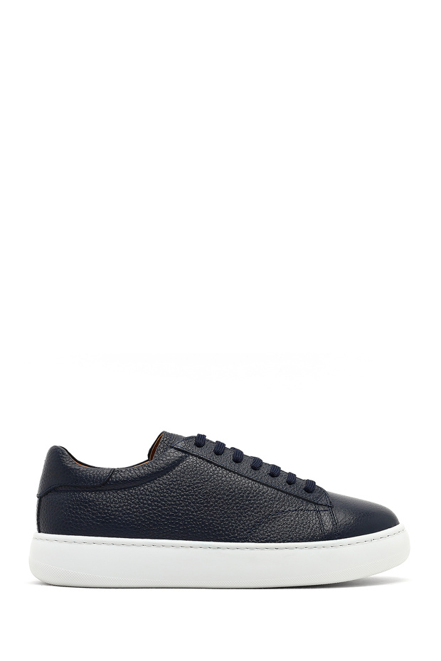 Men's Navy Blue Lace-Up Thick Sole Genuine Leather Sneaker, Winter Sports Shoes 25Wfd8240Ft