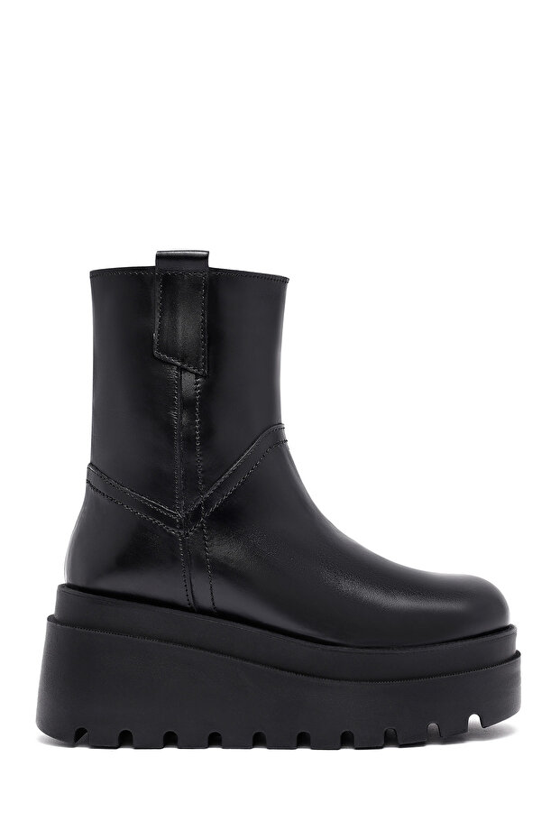 Women's Black Zippered Thick Soled Leather Boots 25Wfd187818