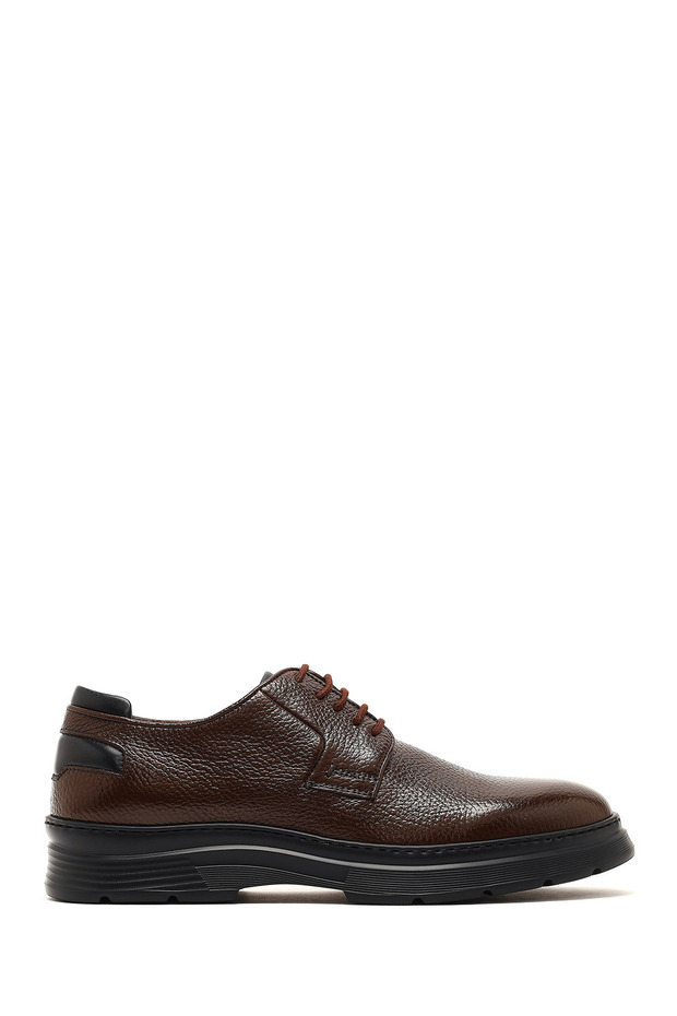 Men's Brown Lace-Up Thick Sole Leather Casual Shoes 25Wfd6326Ft