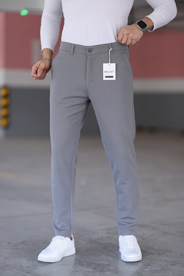 Men's Anthracite Slim Fit Flexible Lycra Linen Trousers