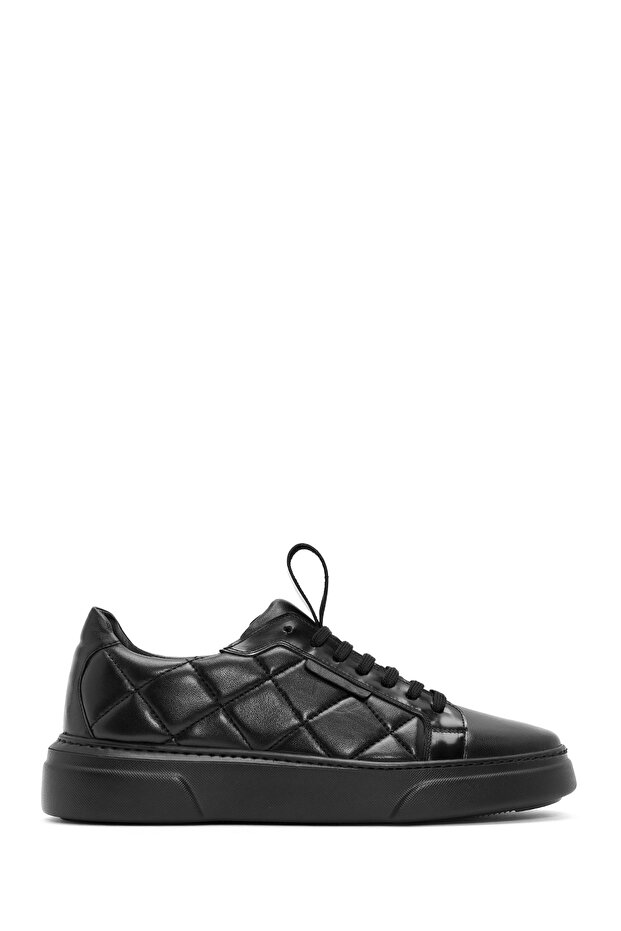 Men's Black Lace-Up Crocodile Patterned Leather Sneakers 24Wfd 730618