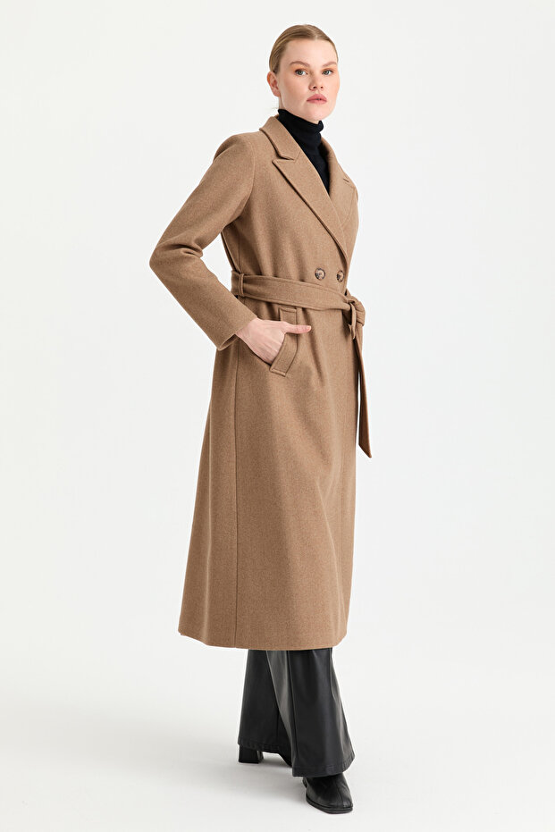Çift Düğmeli Manto Camel - 3