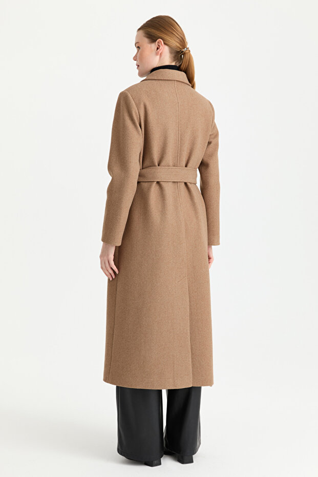 Çift Düğmeli Manto Camel - 7
