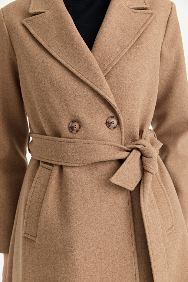 Çift Düğmeli Manto Camel - 6