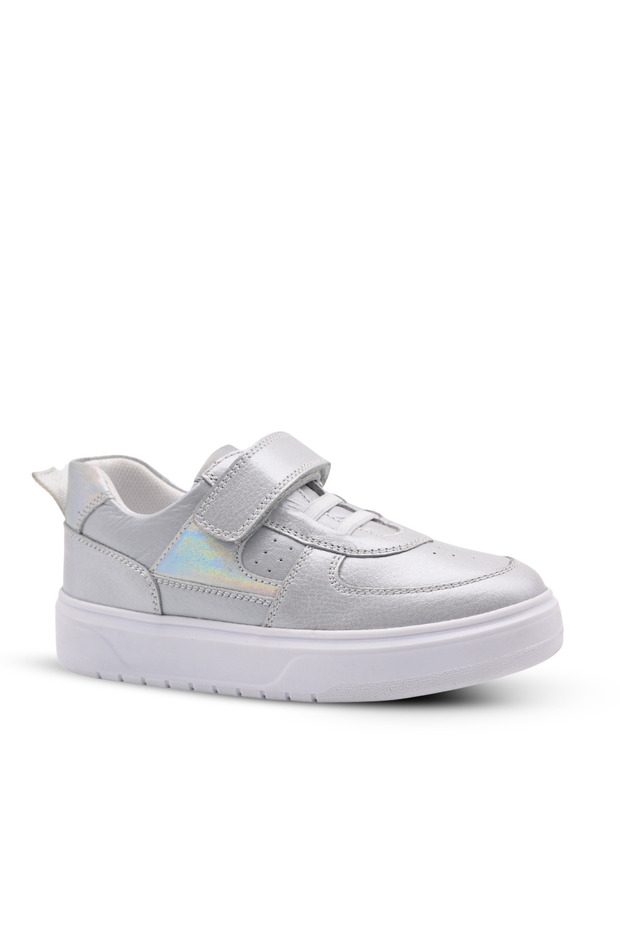 Rolly Single Velcro Leather Girl's Shoes Silver
