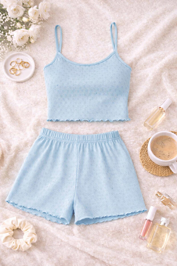 Women's Cotton Rope Strap Shorts Set