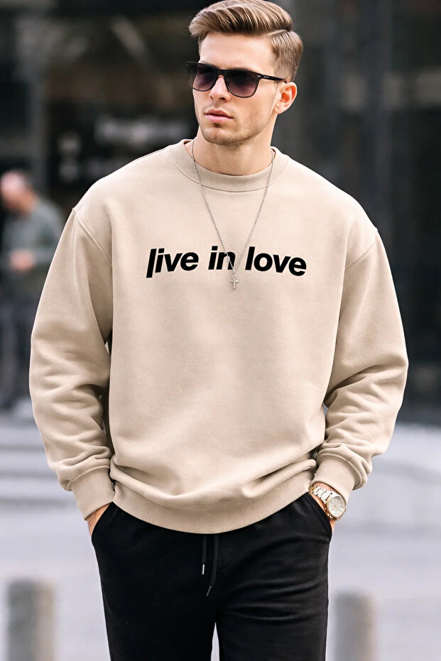 Written Design Cotton Casual Men's Beige Sweatshirt