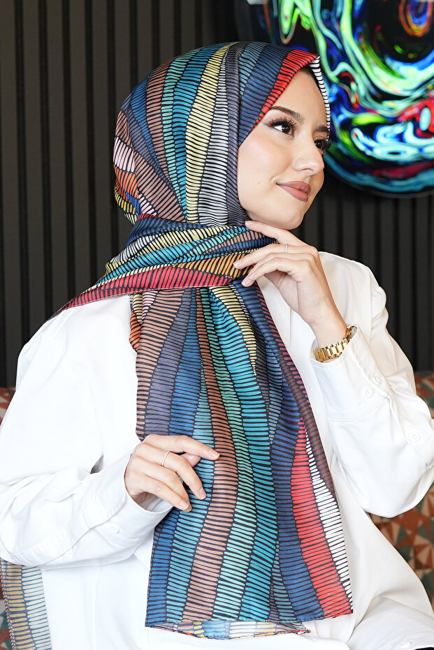 شال قطني ناعم متعدد الألوان بنمط متموج - 1