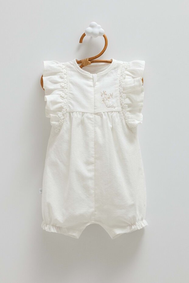 Mini Lady Ruffled Sleeves Linen Barbatöz Ecru