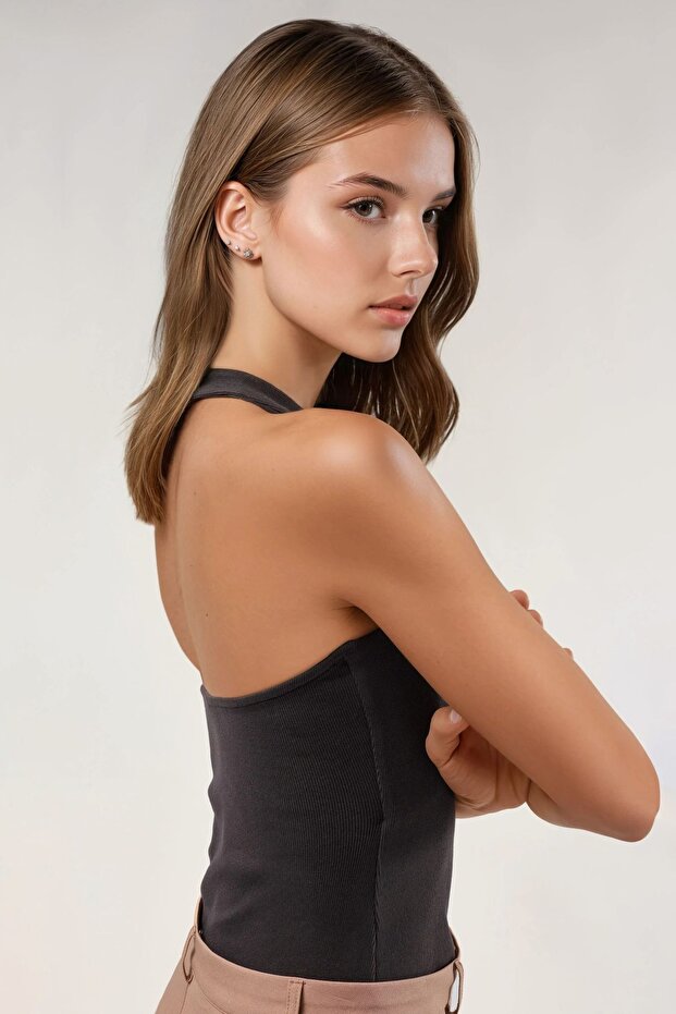 Halter Yaka Esnek Örme Top - 4