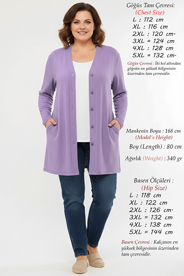 Plus Size Women's Spring Summer Wrinkled Fabric Mother Buttons V-Neck Classic Purple Cardigan