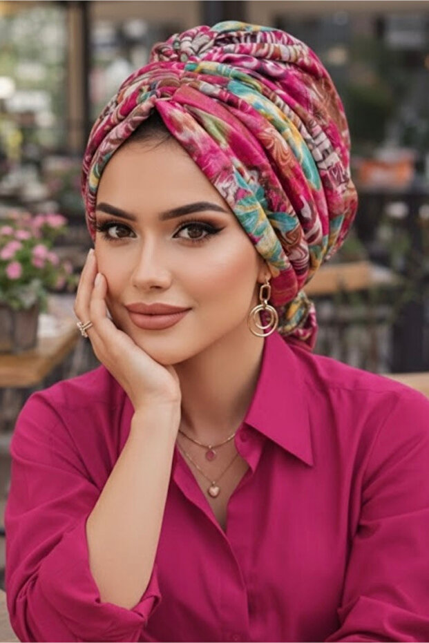 غطاء رأس بإبزيم بنمط الكرز الفيروزي - 1