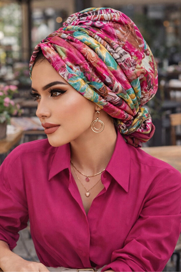 غطاء رأس بإبزيم بنمط الكرز الفيروزي - 2