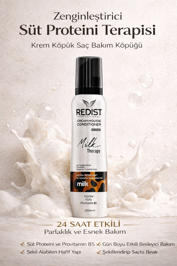 Redist Milk Therapy Saç Bakım Köpüğü 200 ml – Süt Proteini ile Nemlendirici ve Yumuşatıcı Etki - Vegan