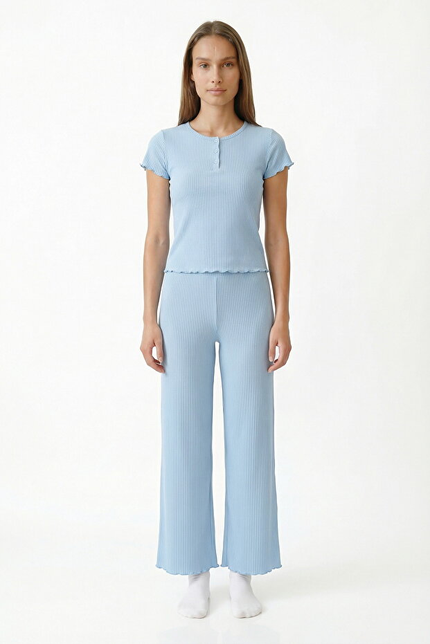 طقم بيجامة بلو إيلا سوليد بانتولون باللون الأزرق - 1