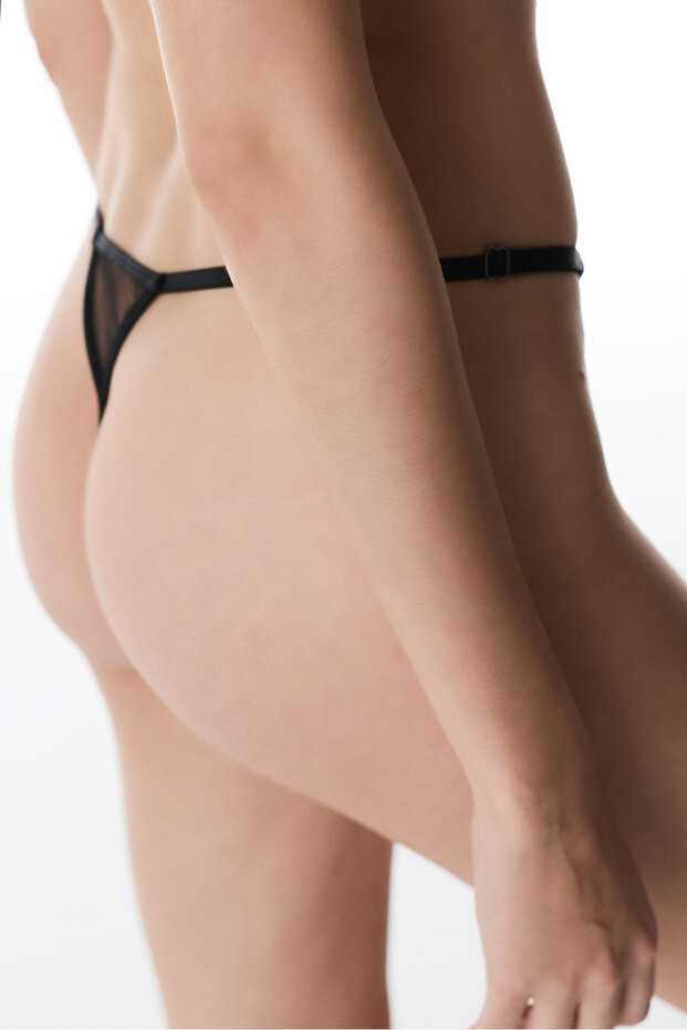 Siyah Adjustable G-String Külot - 2