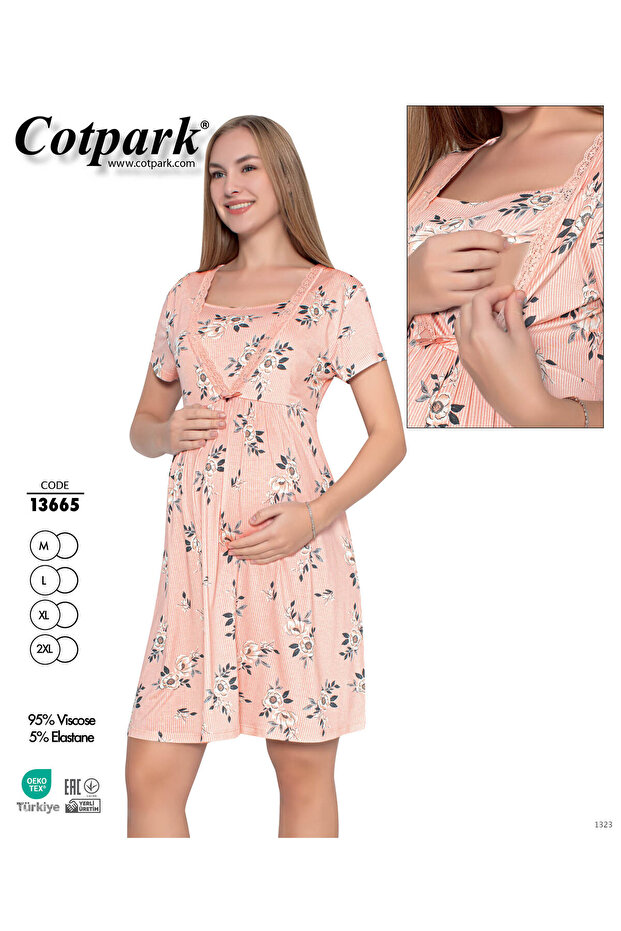 Women's Viscose Combed Cotton Fabric Nightgown with Breastfeeding Feature for Pregnant and Postpartum Women 13665