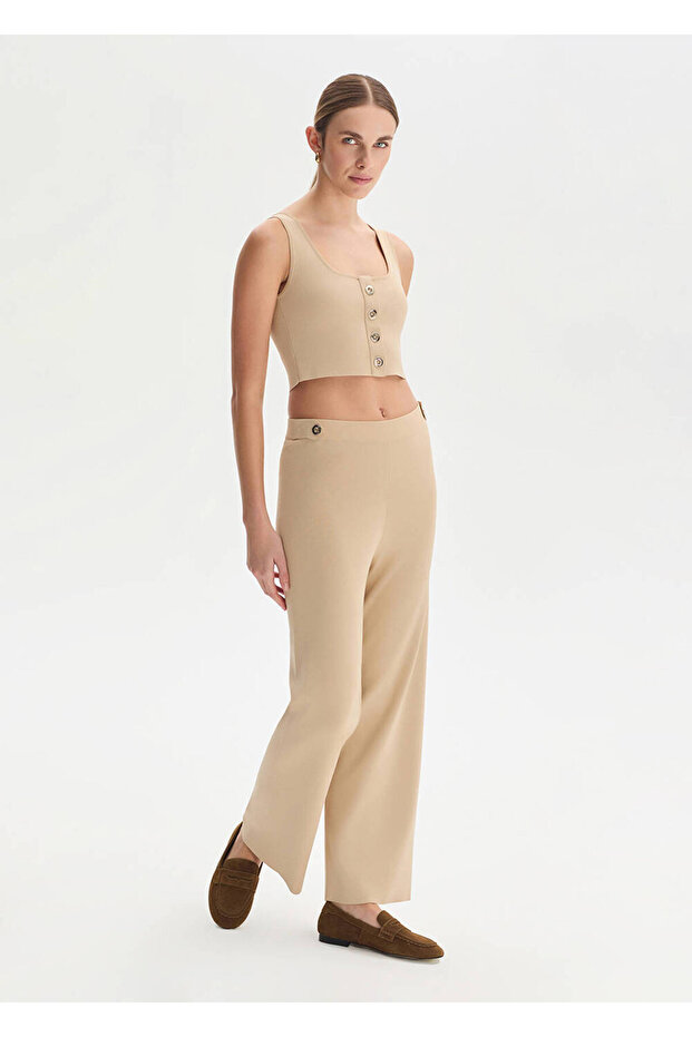 Bej Crop Triko Üst - 3