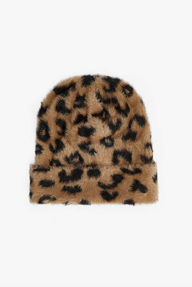Leopard Patterned Soft Textured Beanie - 1
