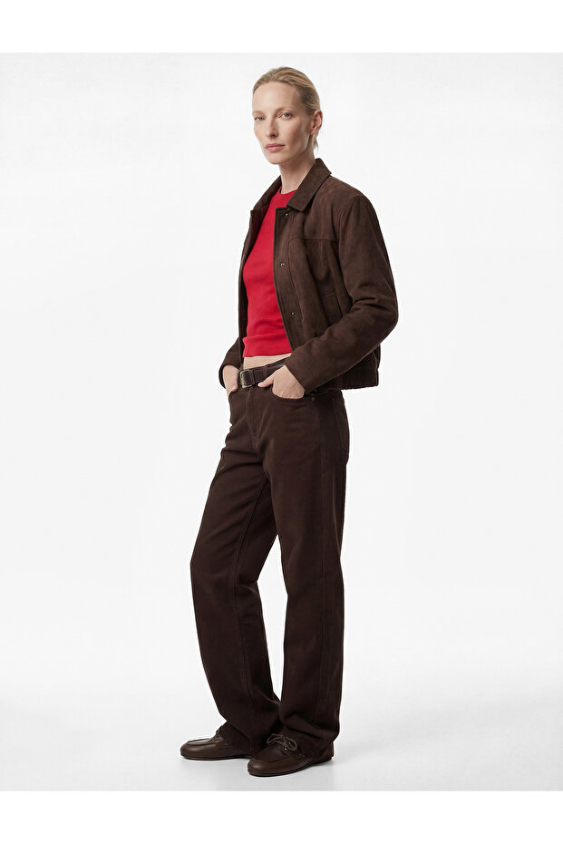 High Waist Pocketed Buttoned Cotton Straight Leg Denim Trousers - Mom Slim Jean