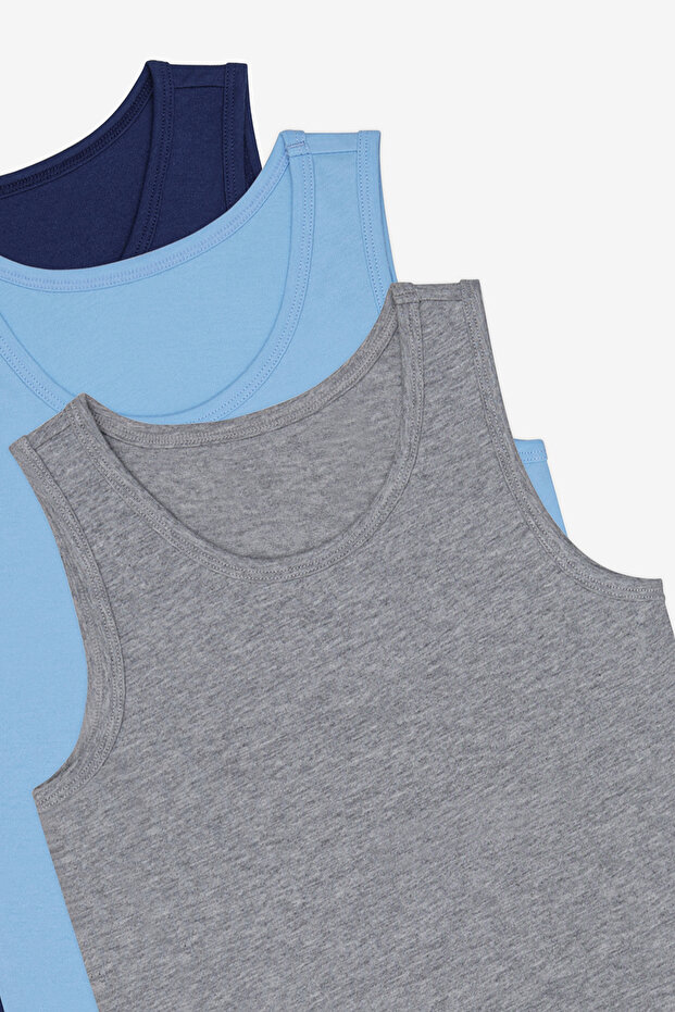قميص داخلي للأولاد من القطن الأزرق الصلب مكون من 3 قطع متعدد الألوان - 5