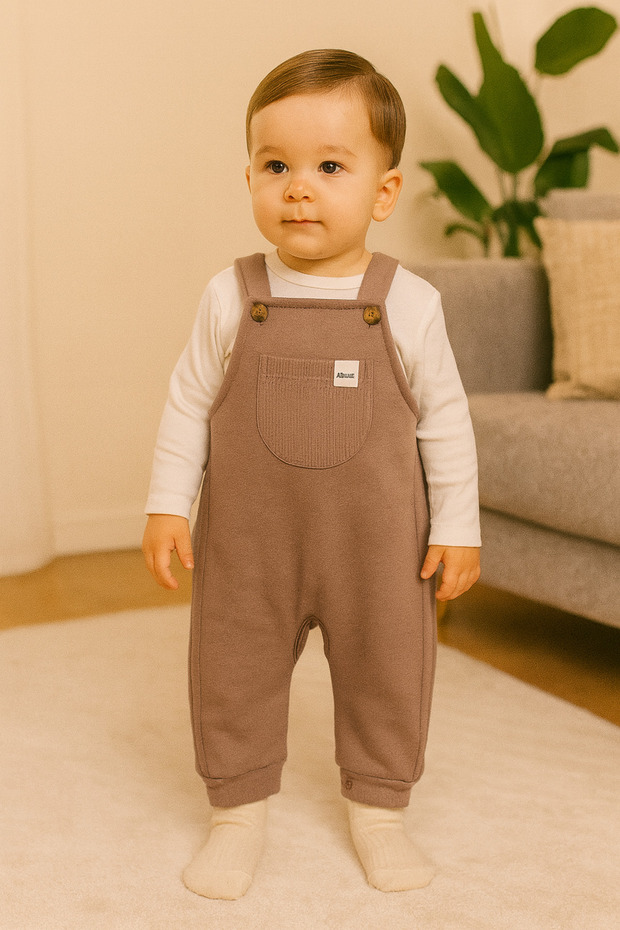 3 Thread Baby Overalls with Pocket Detail
