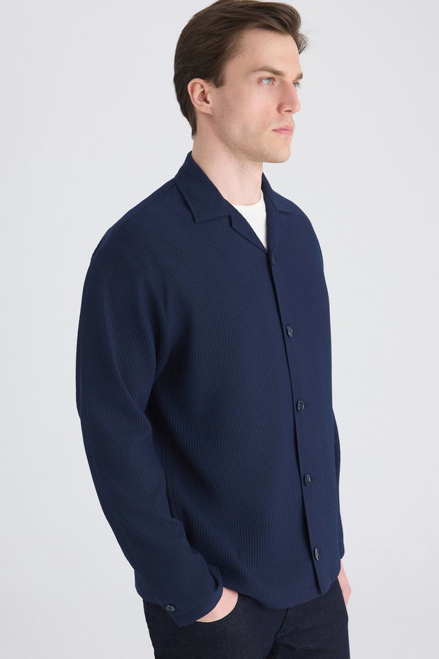 Relaxed Lacivert Örme Gömlek Ceket - 4