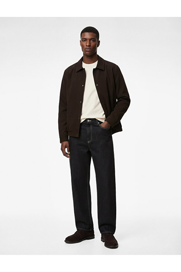 Viscose Blended Long Sleeve Pocketed Shirt Collar Buttoned Jacket