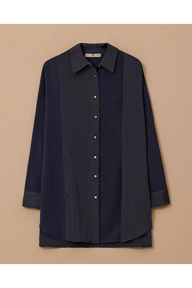 Çift Kumaşlı Düğmeli Tunik - 5