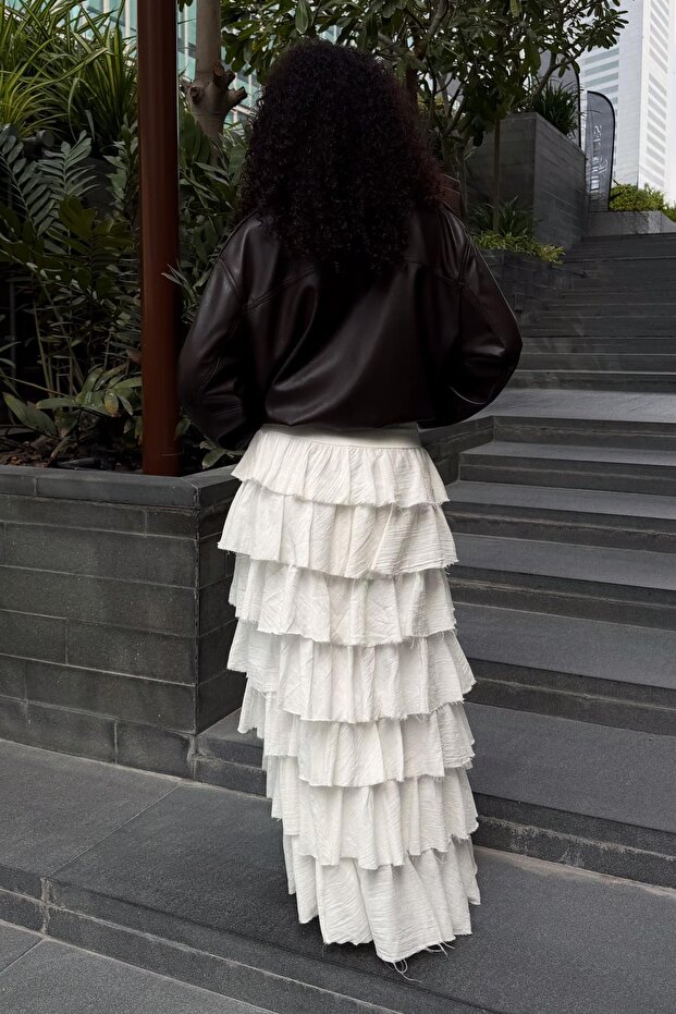 Fırfırlı rustik midi etek - 2