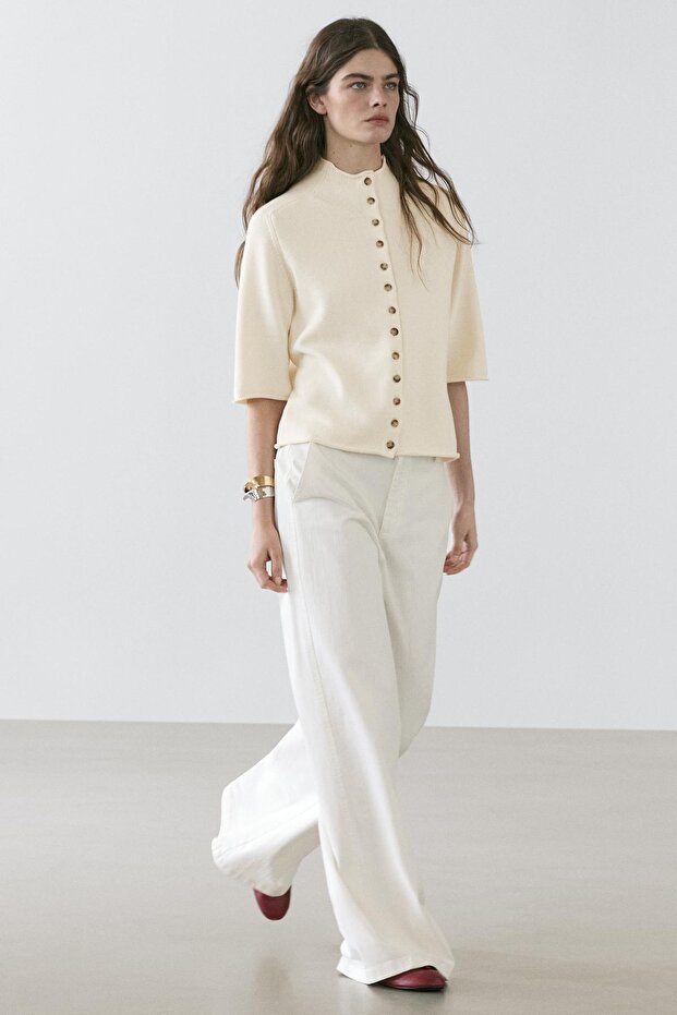 Dirsek boy kısa kollu triko hırka - 4