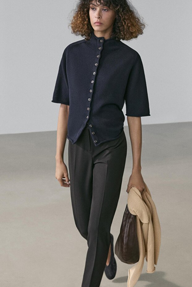 Dirsek boy kısa kollu triko hırka - 4