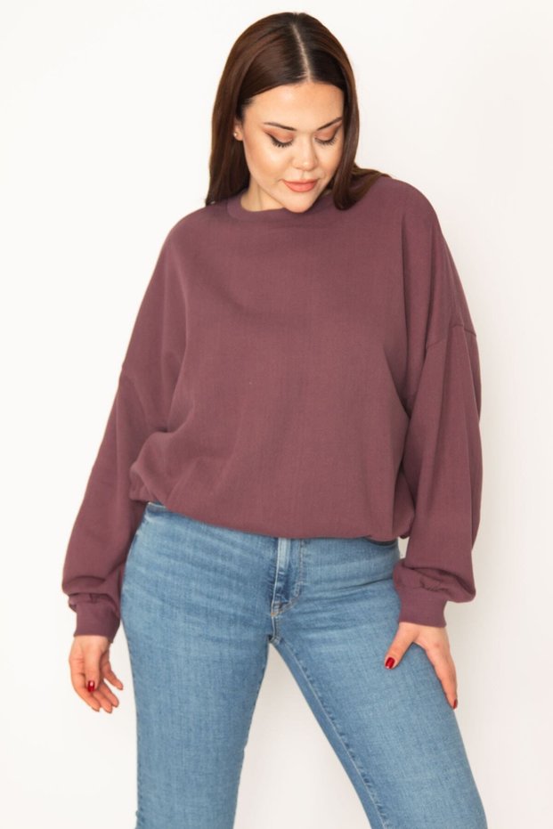 Women's Large Size Colorful 3 Thread Ribbed Hem Elastic Sweatshirt 65n32993