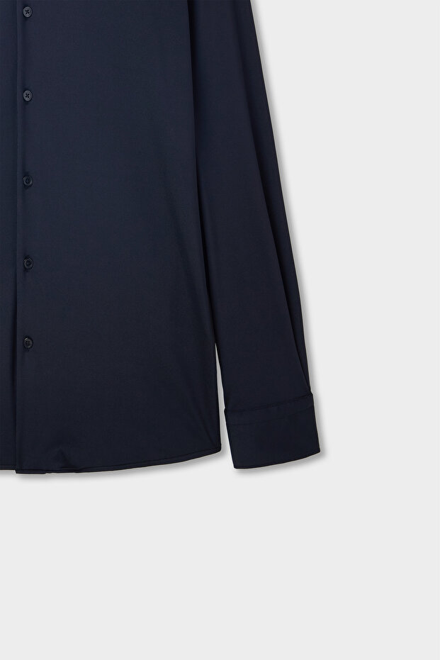 Slim Fit Lacivert Örme Gömlek - 6