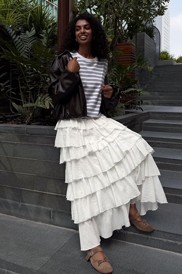 Fırfırlı rustik midi etek - 4