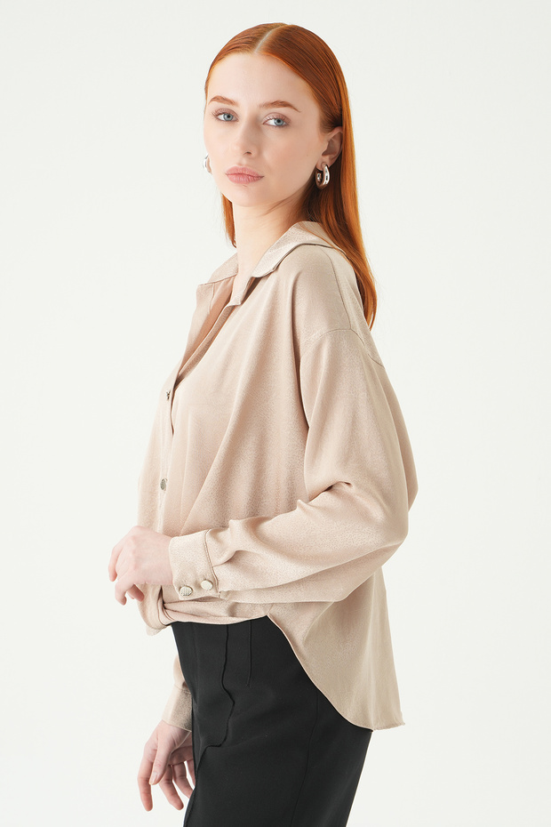 251152 قميص كلاسيكي بأزرار باللون البيج - 2