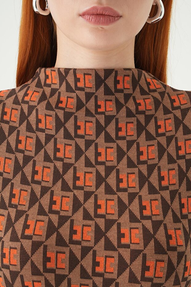 242143 بلوزة بياقة منقوشة باللون البرتقالي - 4