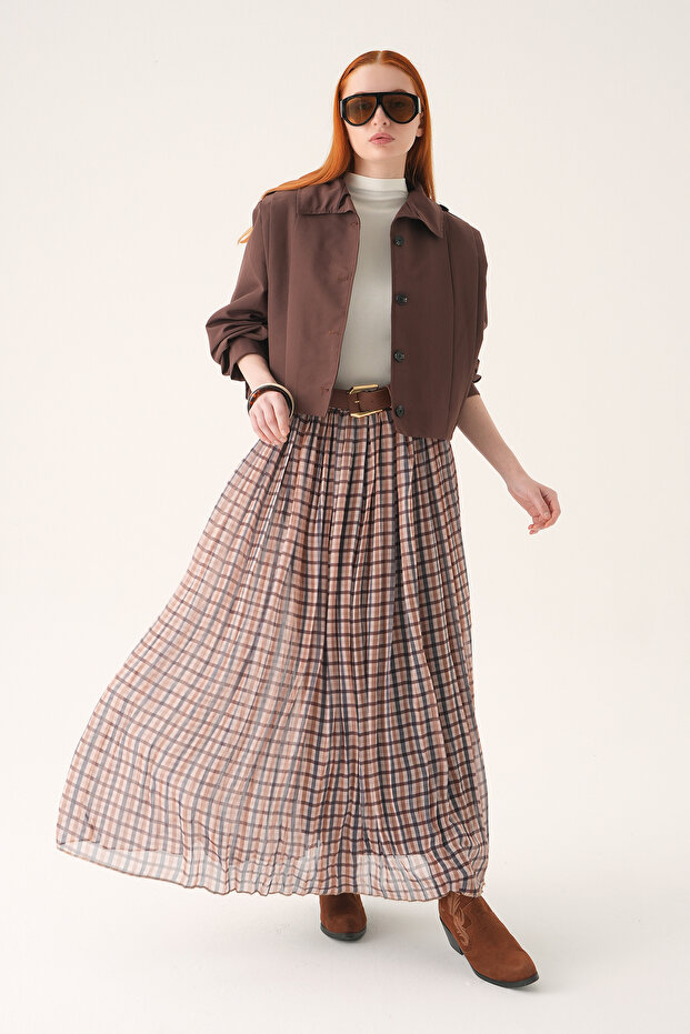 8453A Piliseli Kemerli Etek Bej - 1