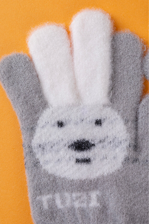 Renkli Kulaklı Gri Eldiven - 4